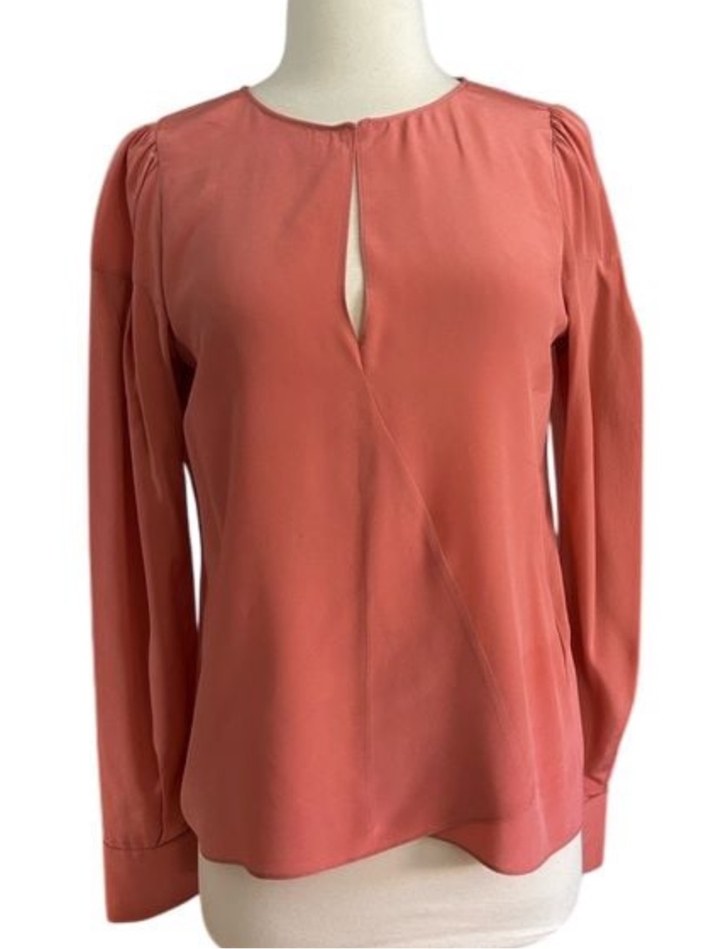 Dorothee Schumacher Coral Long-Sleeve Keyhole Blouse 100% Silk